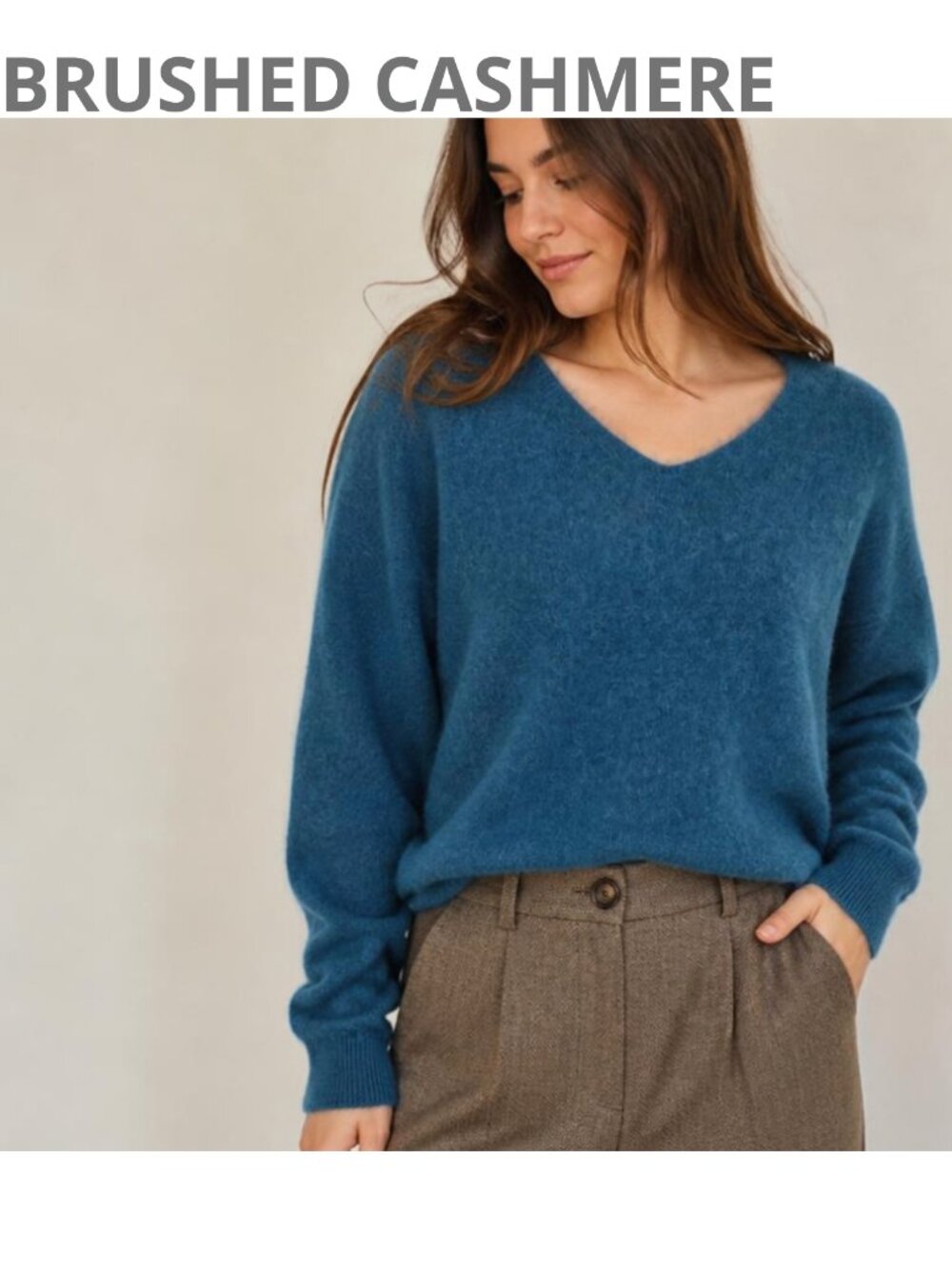 New NWOT Teal Brushed Cashmere V-Neck Sweater XL
